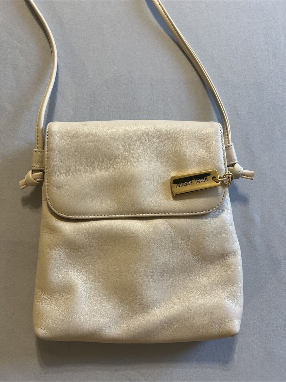 Giani Bernini Cream Nappa Leather Crossbody Bag Flap Zip Slip Pocket Small